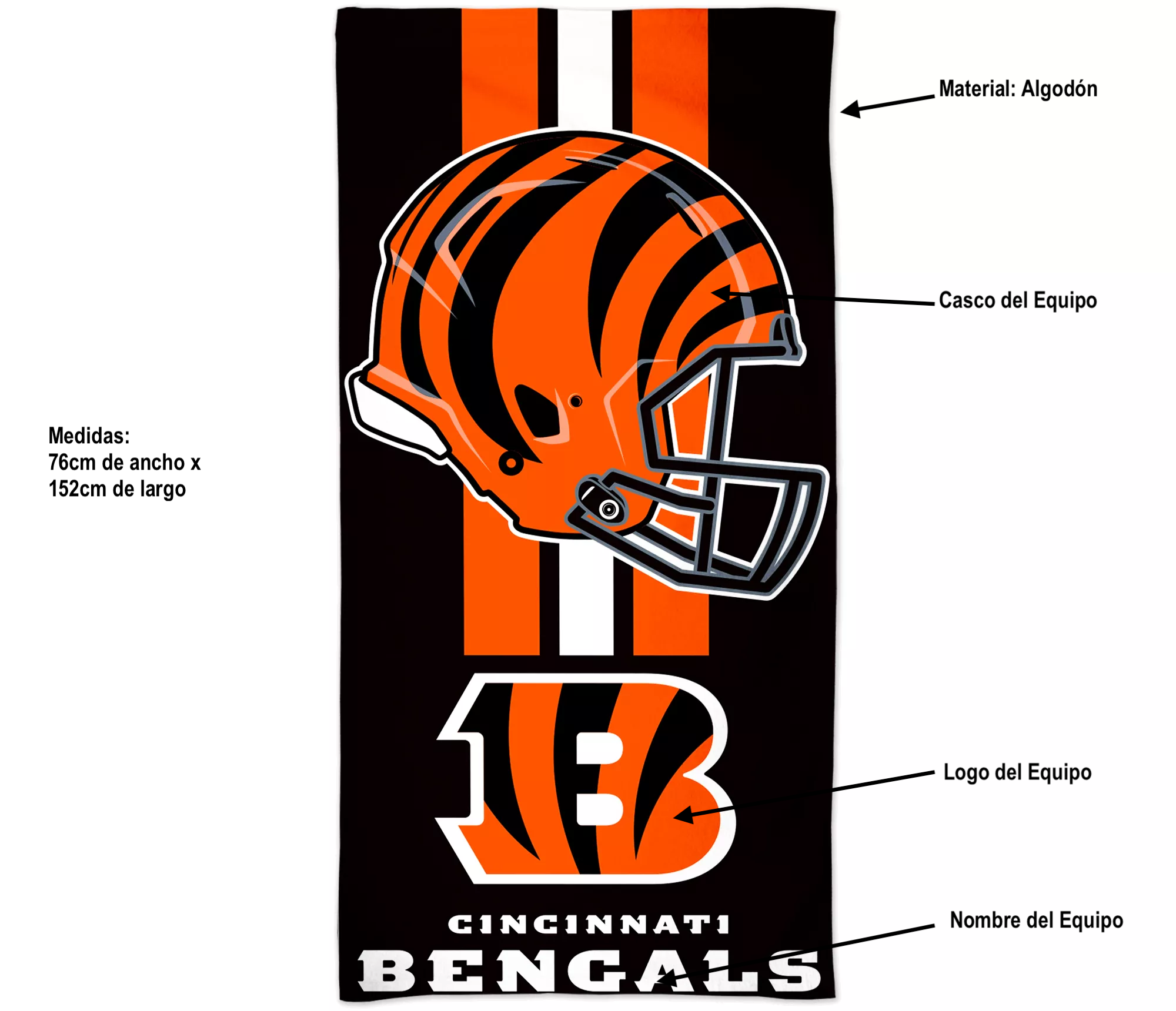 Toalla de Playa Fiber Beach Fútbol Americano NFL Bengals
