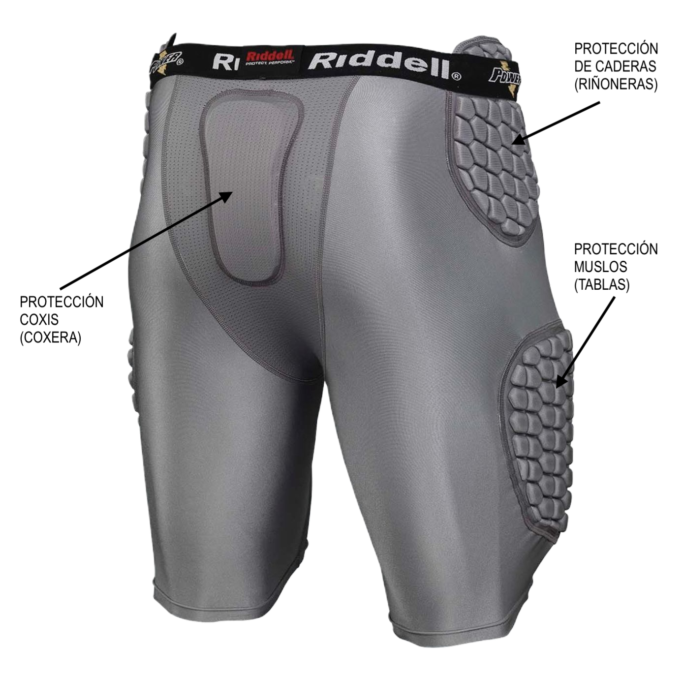 Calzonera Lycra Riddell con Protección Power Wt Gris Youth