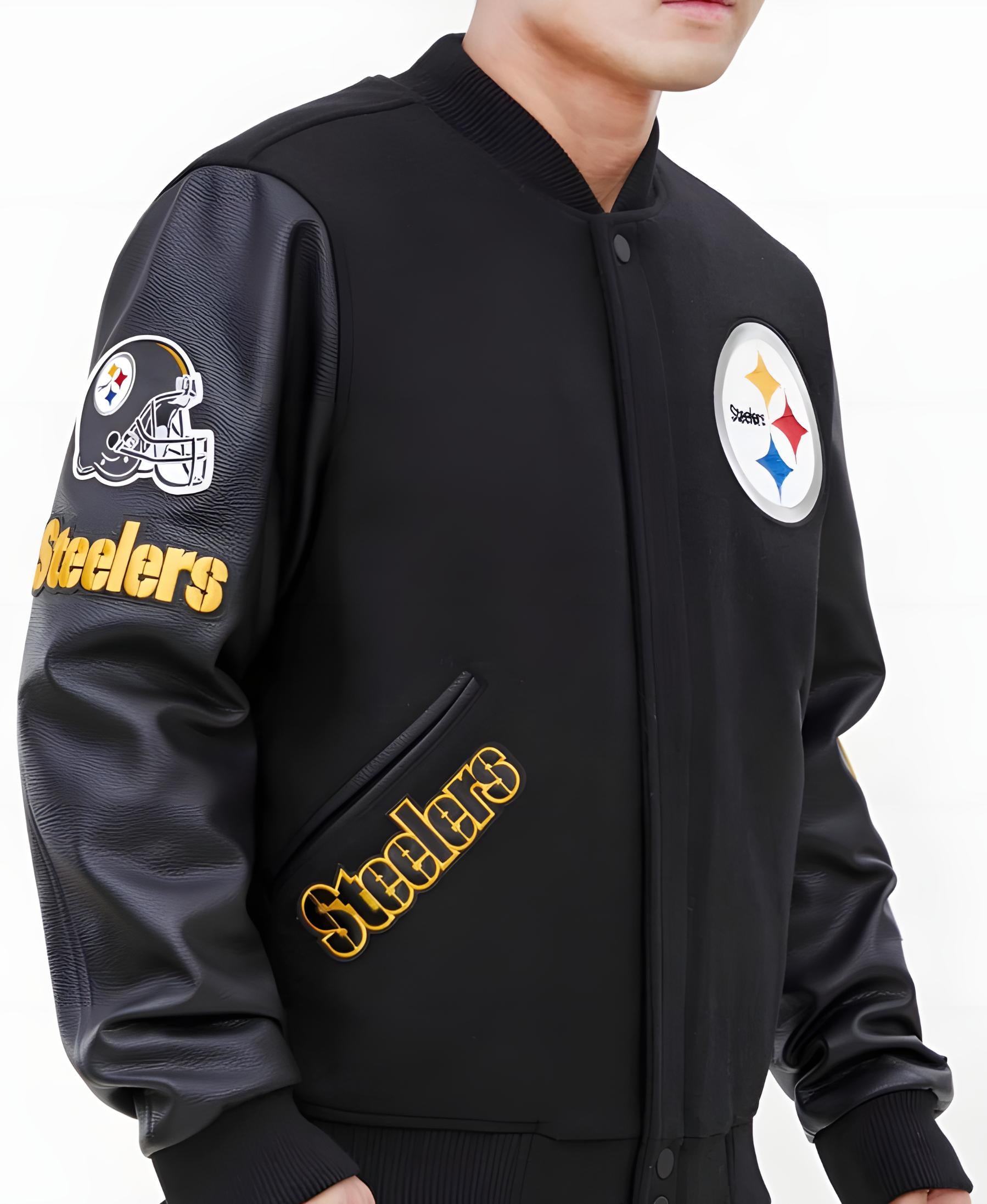Chamarra Pro Standard Varsity Lana y Piel NFL Steelers