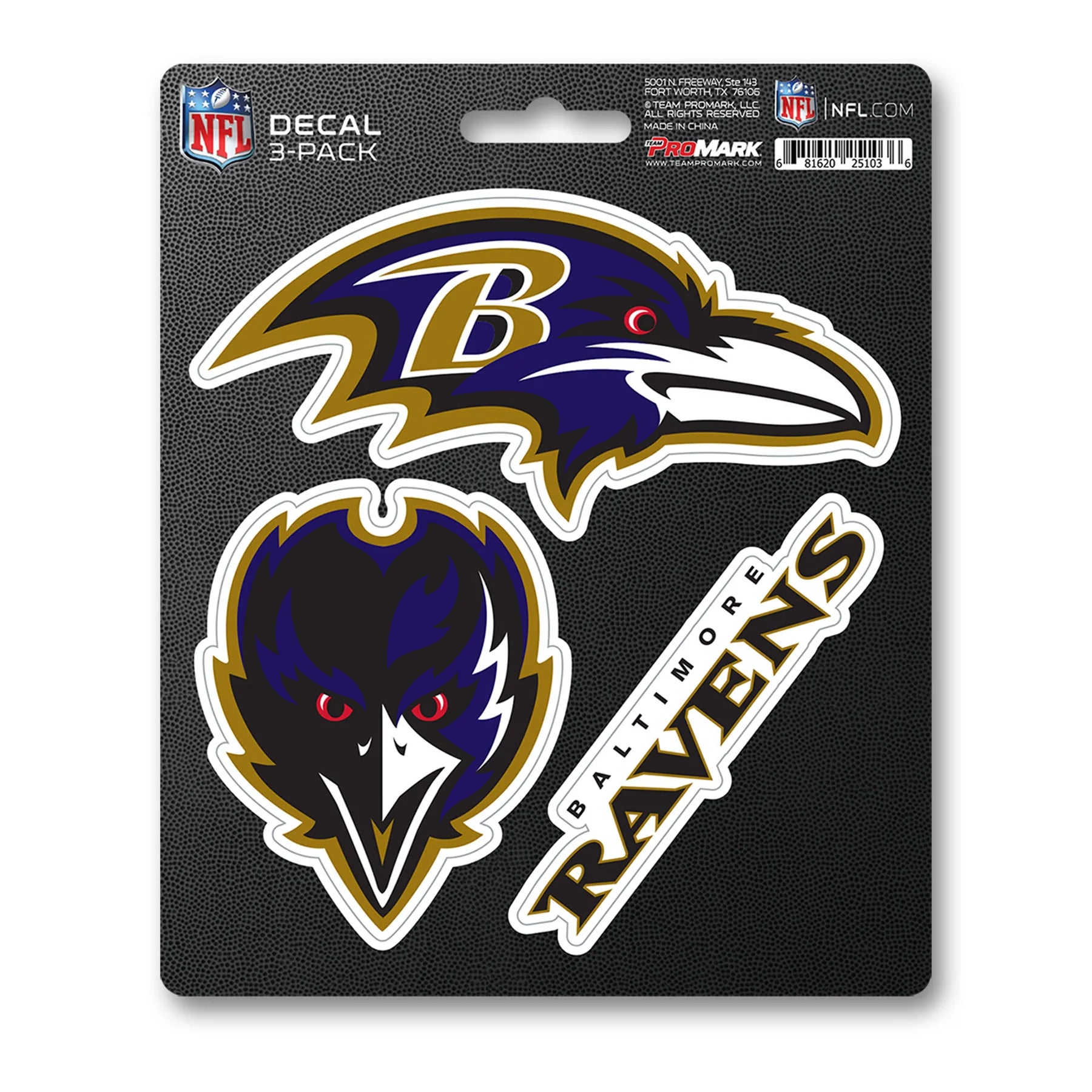 Calcomanía Logo Pack 3 NFL Baltimore Ravens