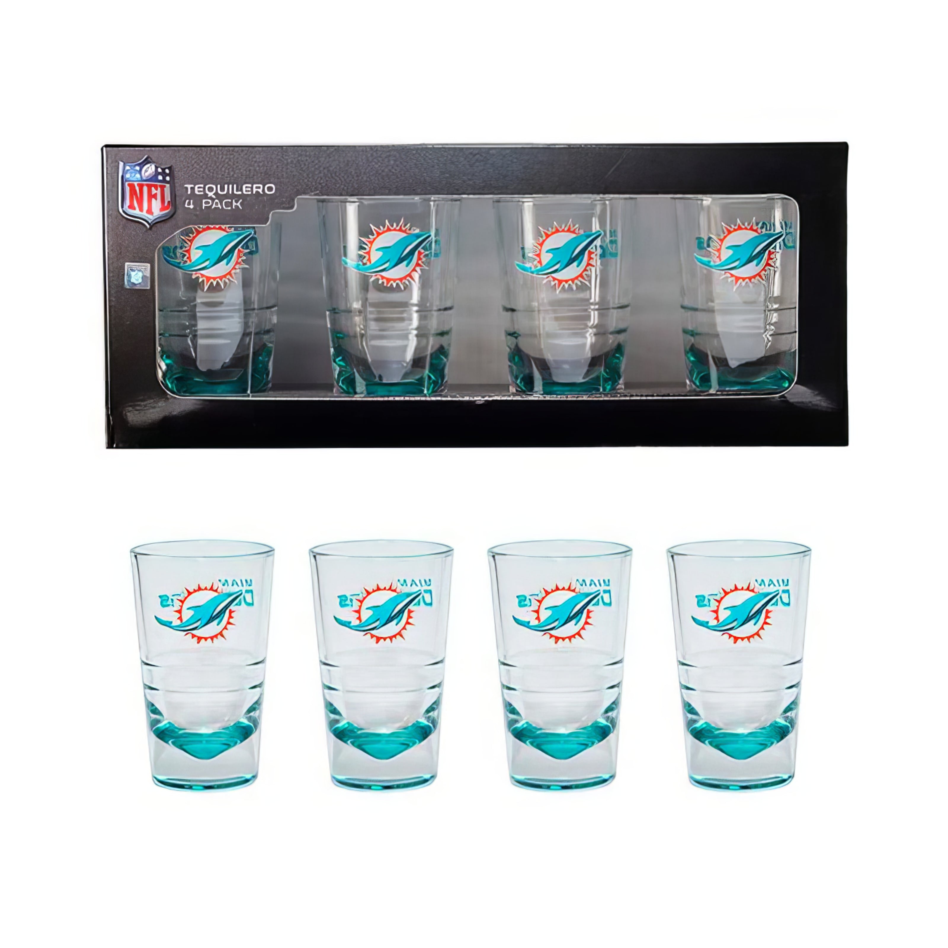 Tequilero Set de 4 Piezas Nfl Oficial 24 Miami Dolphins