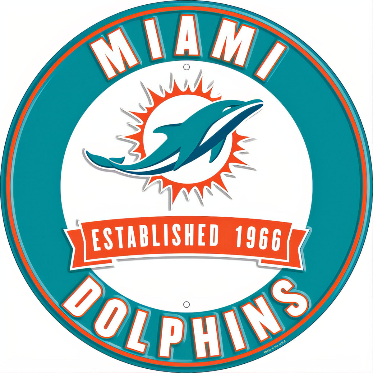 Letrero NFL Metálico Circular Fecha Est. Miami Dolphins | NERIAS DEPORTES