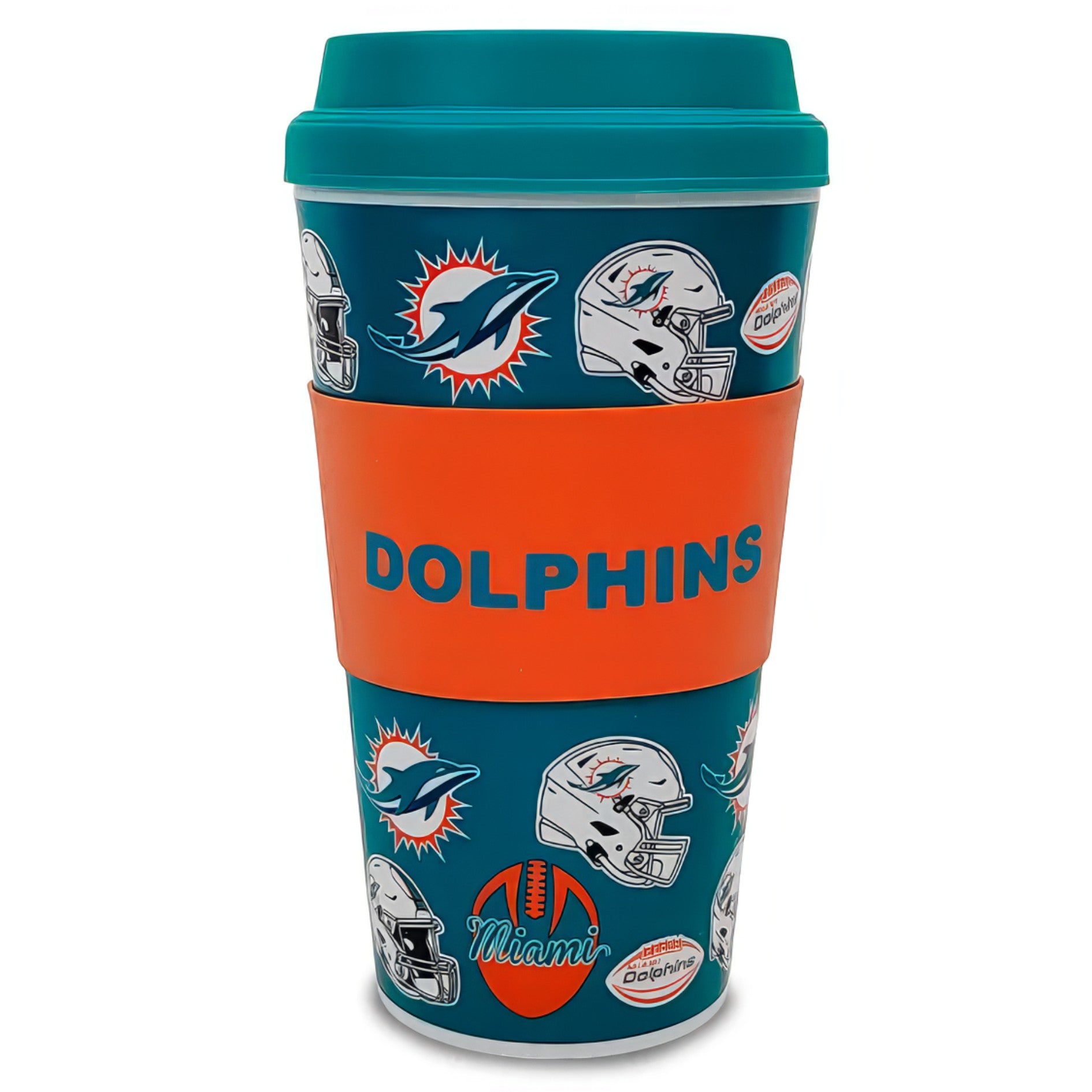 Vaso Cafetero Plástico Tapa De Rosca NFL Miami Dolphins
