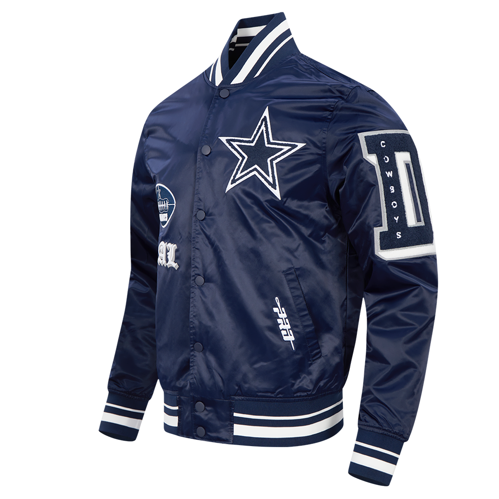 Chamarra Pro Standard Satín Old English Dallas Cowboys NERIAS