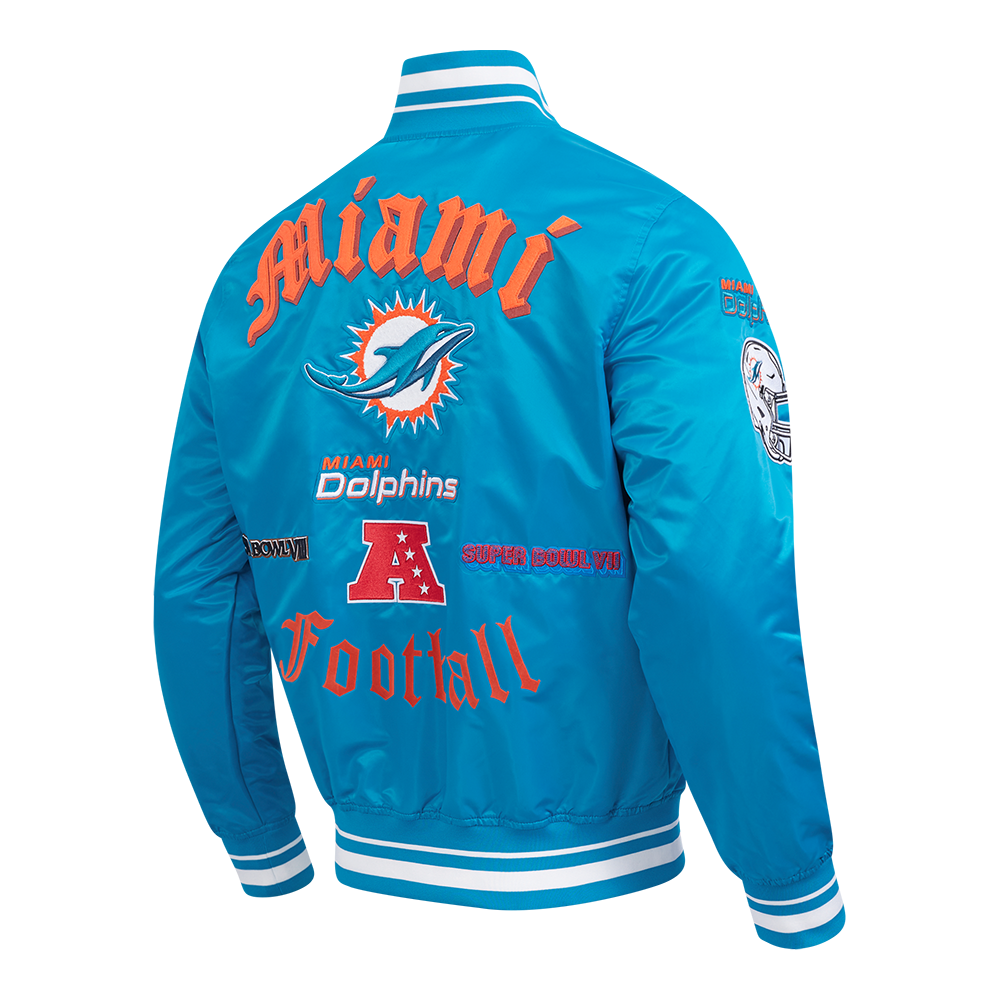 Chamarra Pro Standard Satín Old English Miami Dolphins