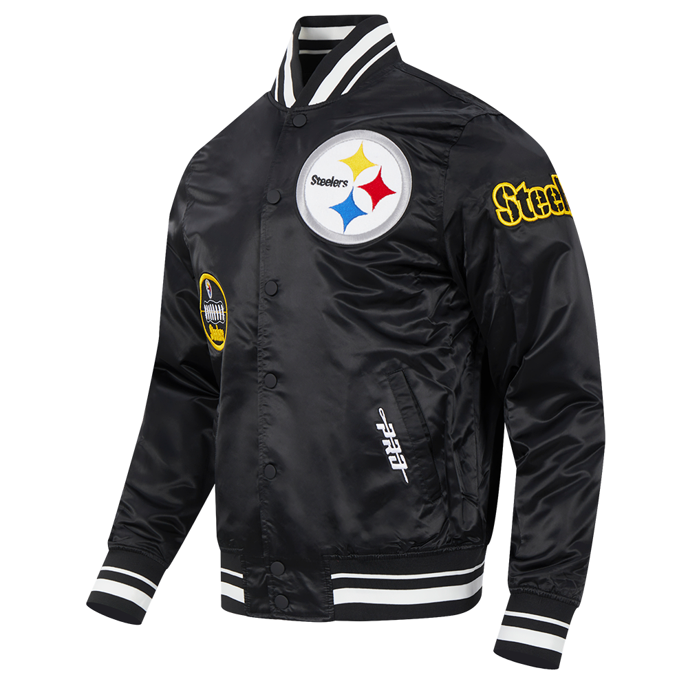 Chamarra Pro Standard Satin Old English Pitssburgh Steelers - NERIAS DEPORTES