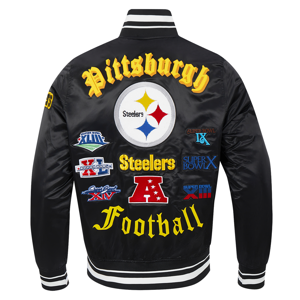 Chamarra Pro Standard Satin Old English Pitssburgh Steelers - NERIAS DEPORTES