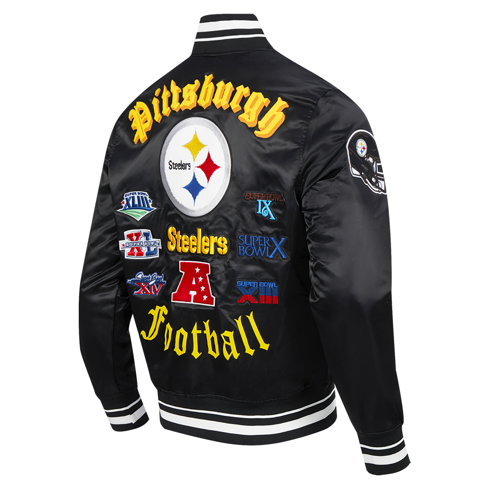 Chamarra Pro Standard Satin Old English Pitssburgh Steelers - NERIAS DEPORTES