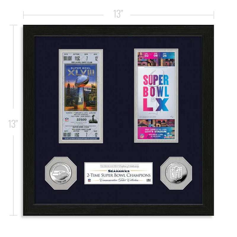 Cuadro Super Bowl Tickets 2x Seattle Seahawks Plata