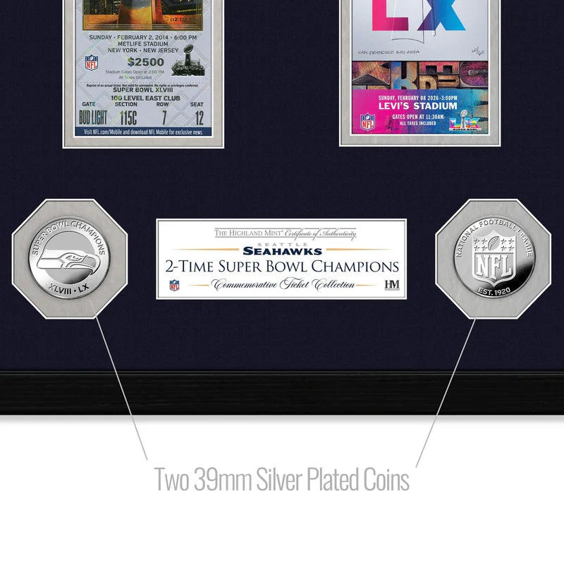 Cuadro Super Bowl Tickets 2x Seattle Seahawks Plata