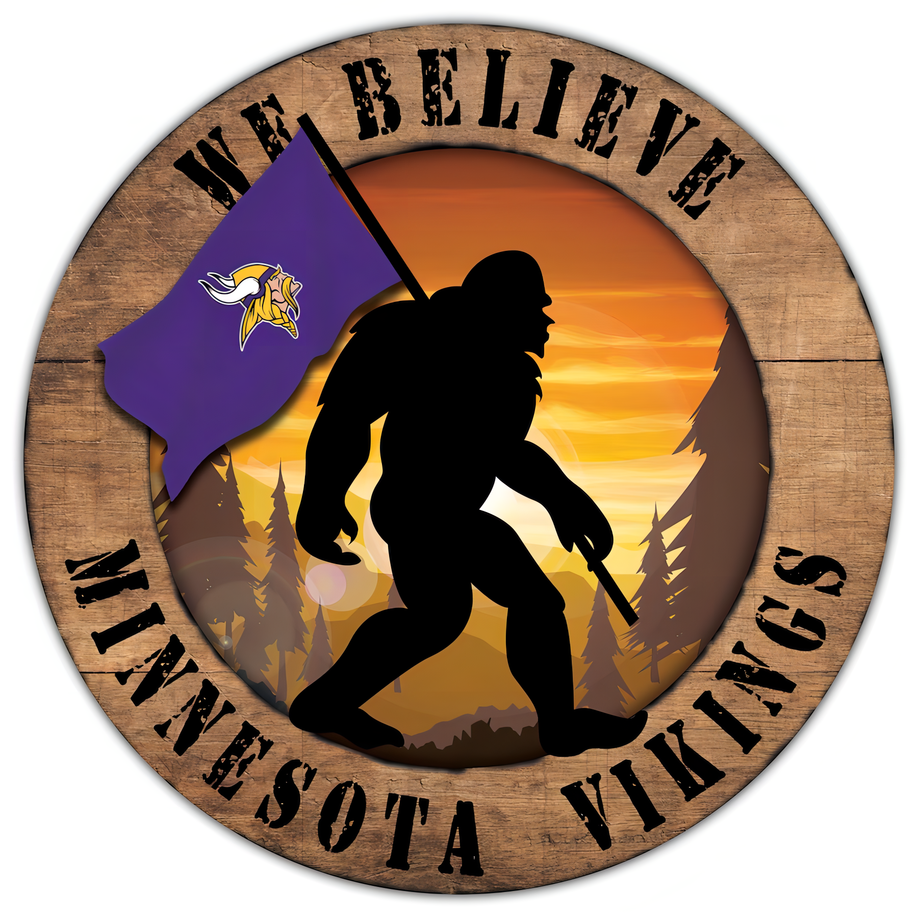 Letrero Madera We Believe Bigfoot Distressed Vikings