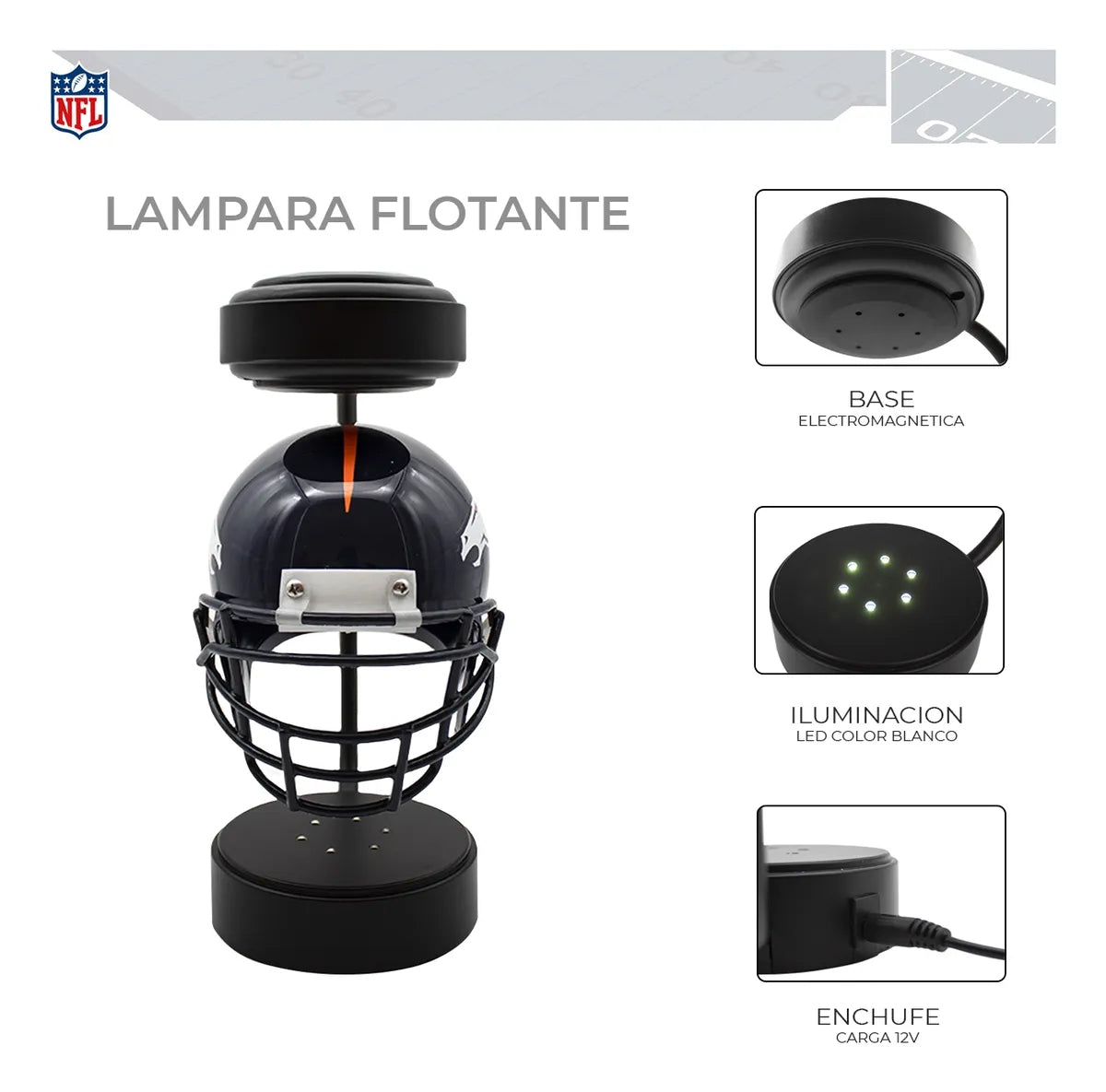 Lámpara Led Casco Flotante Giratorio NFL Denver Broncos - NERIAS DEPORTES