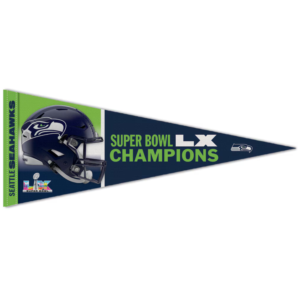 Banderín Premium WinCraft Seattle Seahawks Super Bowl 60 Champions de 12" x 30"